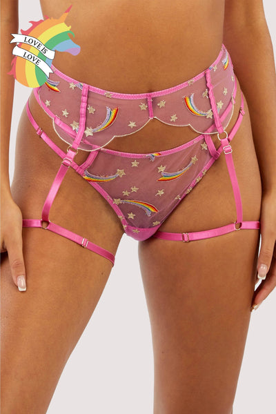 Coccinelle Rainbow Shooting Star Pride Embroidery Suspender Belt - Last one size UK20