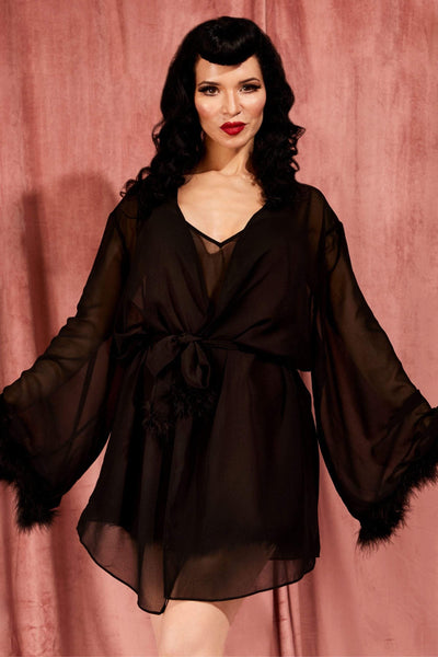 Feather Marabou Black Robe by Bettie Page Lingerie