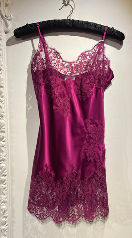 NEW! Deep Cherry Toned Marjolaine Silk Slip with Lace Applique