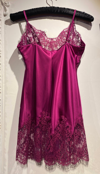 NEW! Deep Cherry Toned Marjolaine Silk Slip with Lace Applique