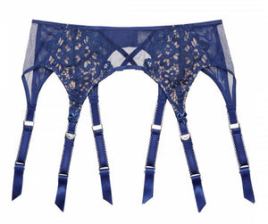 Bold Lace Dahlia Suspender Belt Ink Blue - Last Chance To Buy! (L/UK14)