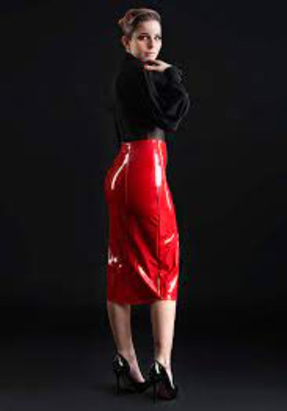 Ornella Pencil Skirt in Red PVC