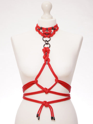 Megami Choker & Detachable Self Tie Harness Red