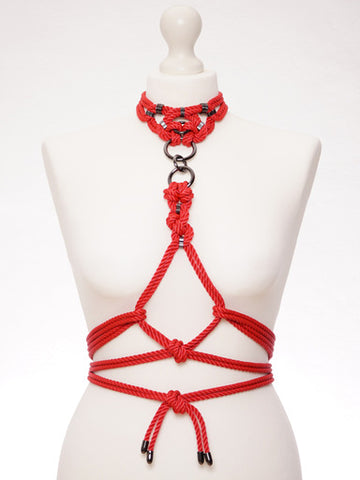 Megami Choker & Detachable Self Tie Harness Red