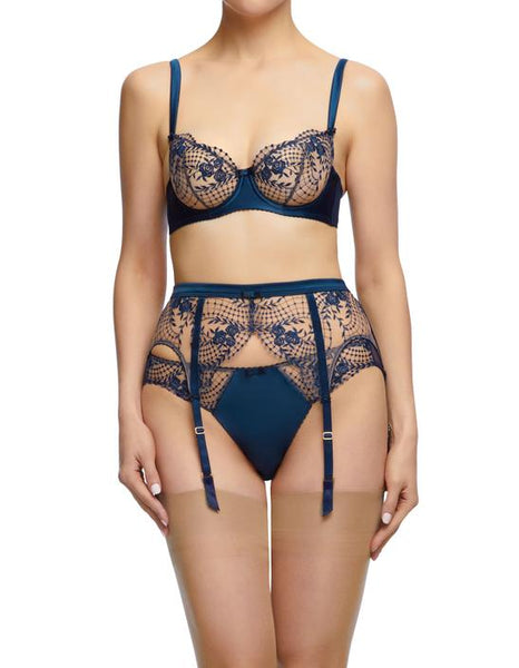 Julies Roses Navy Suspender Belt - Last Chance To Buy! (M / UK 12)