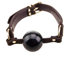 Nubuck Brown Leather& Gold Ball Gag