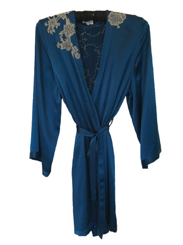 Celeste Silk Robe with Smoke Lace Applique by Marjolaine