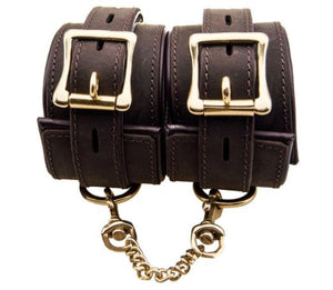 Pleasure Bound Nubuck Leather and Gold Wrist Cuffs - She Said Boutique - 1