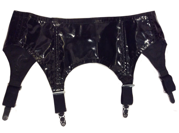 Four Strap PVC Suspender Belt - Black