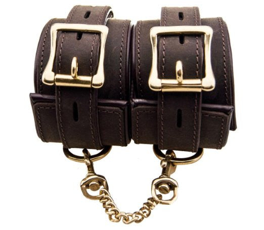 Pleasure Bound Nubuck Leather and Gold Ankle Cuffs - She Said Boutique - 1