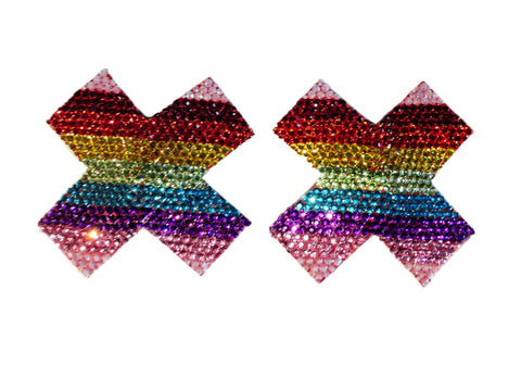 Pride Flag Crystal Cross Nipple Pasties Large