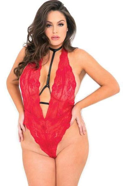 Take the Plunge Harness Red Lace Teddy (3X/4XL)