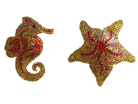 Stunning Seahorse & Starfish Crystal Nipple Pasties (Gold)