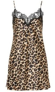 Millicent Leopard Silky Satin Chemise - Last Chance To Buy! (S/XL)