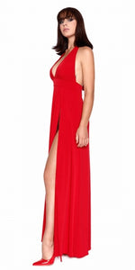 Isabella Long Plunging Side Split Gown Red