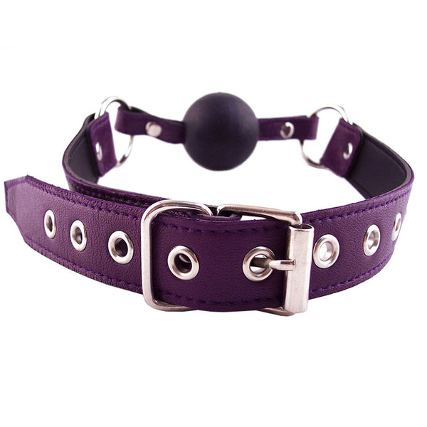 Luxury Leather Ball Gag - Purple & Blue