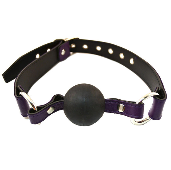 Luxury Leather Ball Gag - Purple & Blue