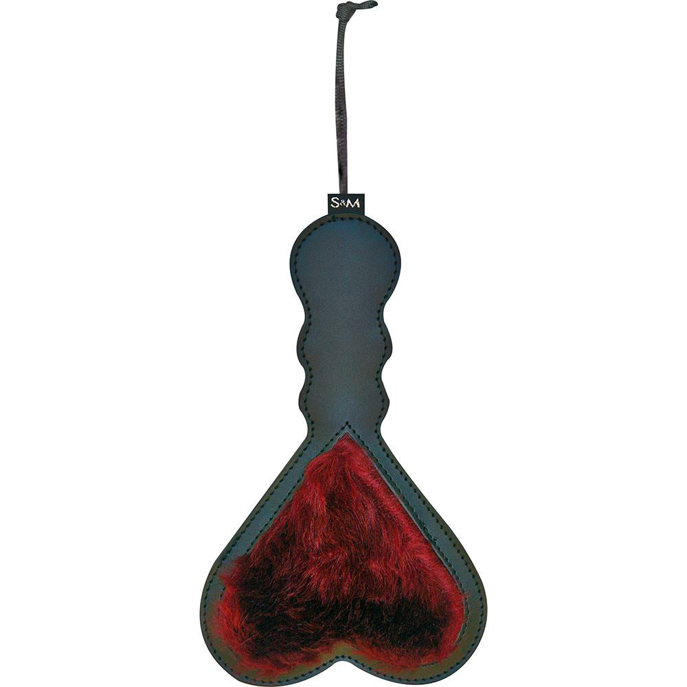 Faux Fur Heart Paddle - Black and Burgundy