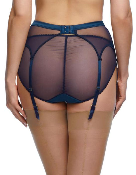 Julies Roses Navy Suspender Belt - Last Chance To Buy! (M / UK 12)