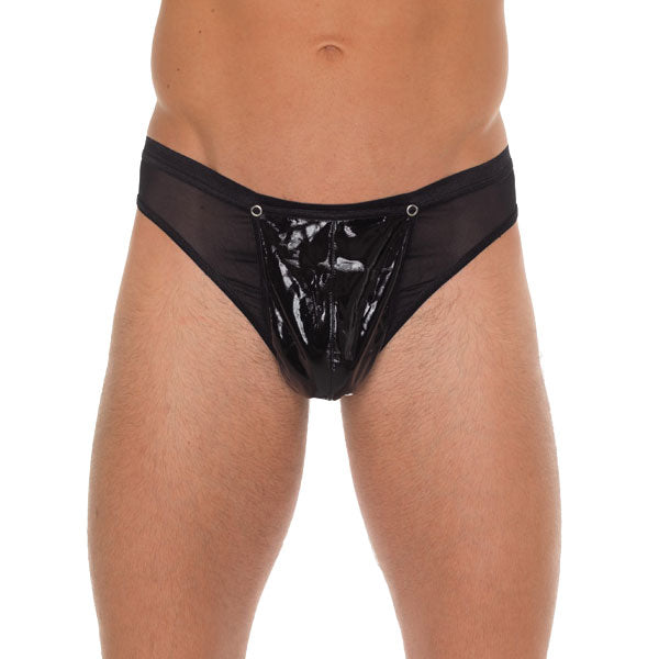 Black Thong With PVC Pouch