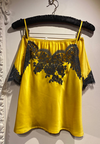 NEW! Yellow Marjolaine Silk Cami with Lace Applique