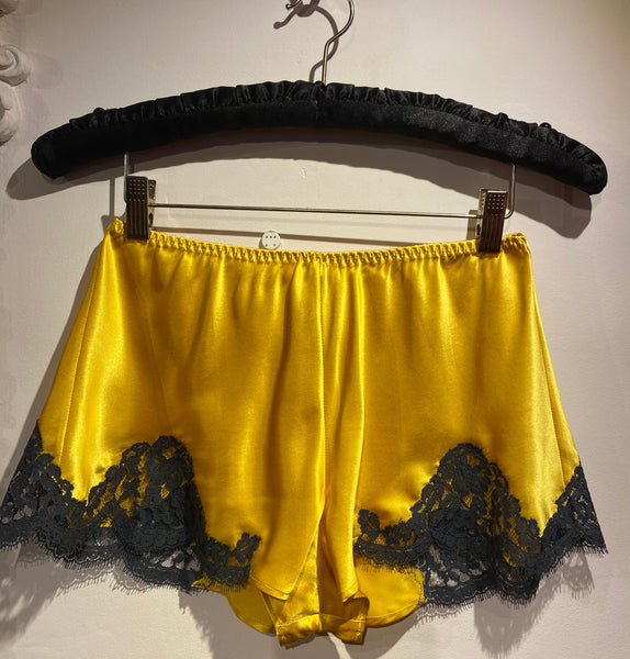 NEW! Yellow Marjolaine Silk French Knicker with Lace Applique